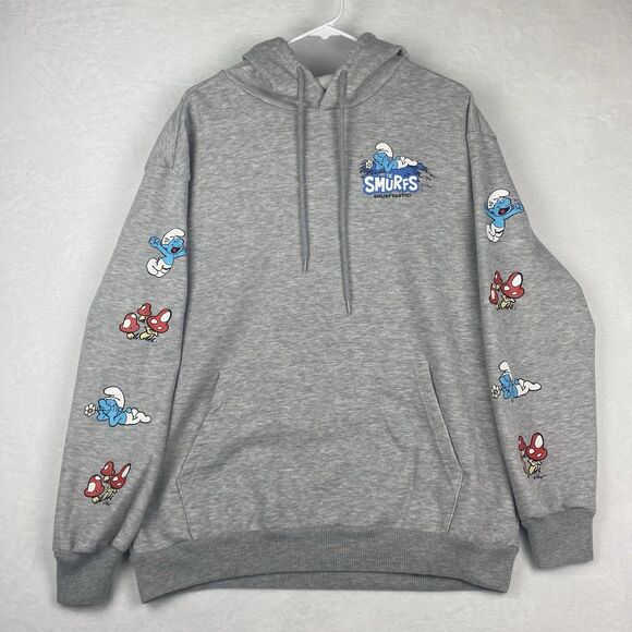 The Smurfs Graphic Print Sweater Adult Extra Large Gray Hoodie Sweatshirt - Picture 2 of 9